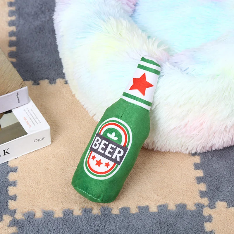 Squeaky Beer Bottle Shape Plush Toy